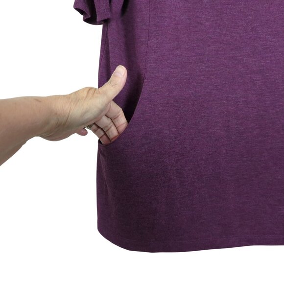Chico's Purple Tunic Top Size‎ L Short Sleeve Keyhole Neckline Side Pockets - Picture 4 of 13